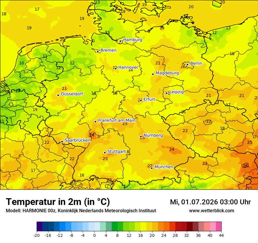 Modellkarte HARMONIE – t2m – deutschland
