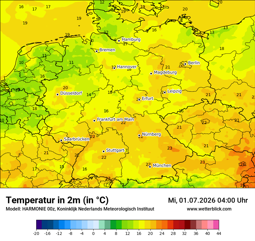 Modellkarte HARMONIE – t2m – deutschland