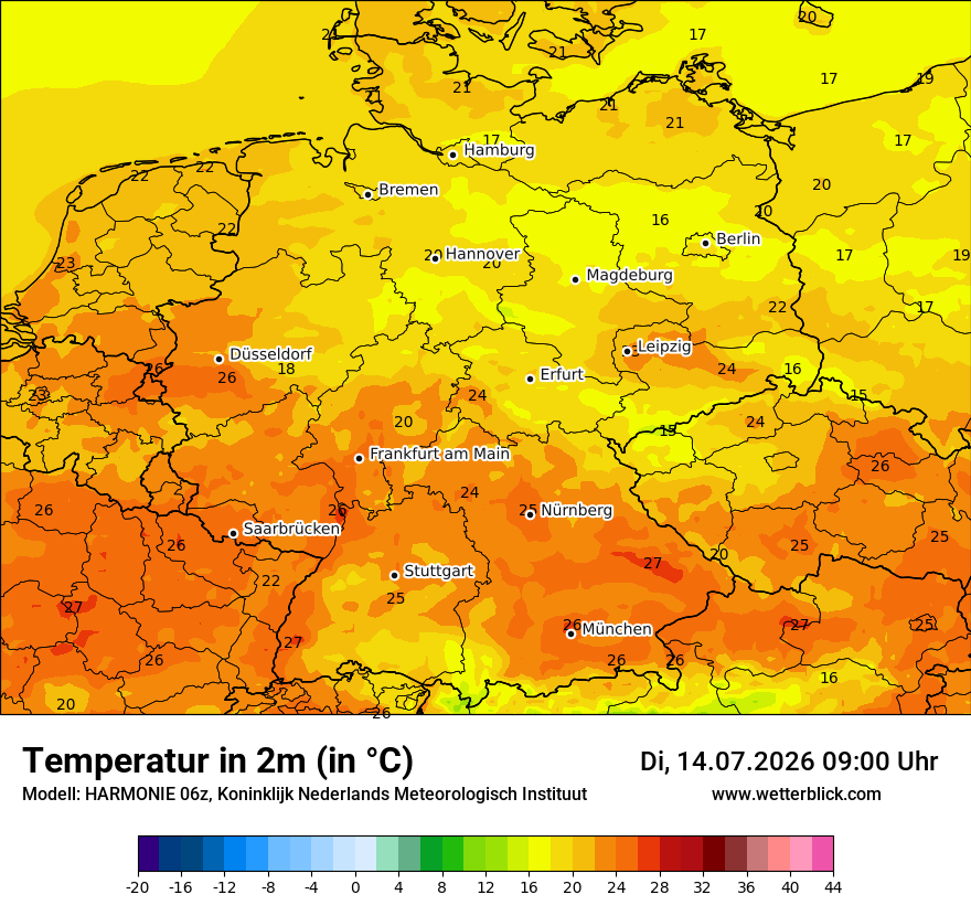 Modellkarte HARMONIE – t2m – deutschland