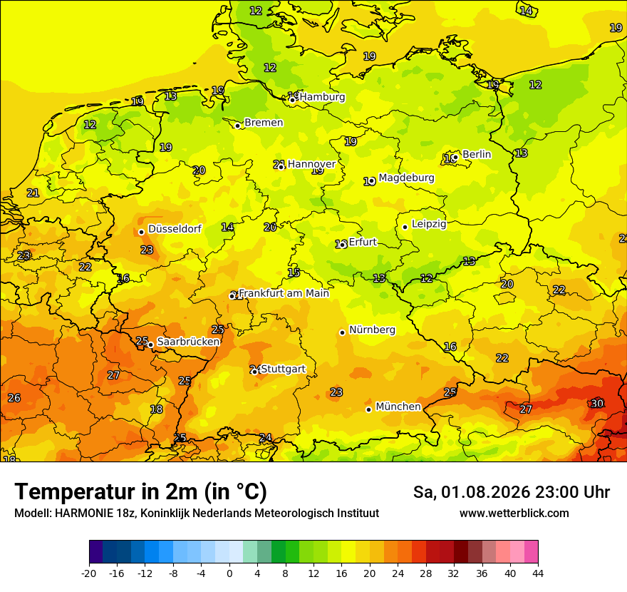 Modellkarte HARMONIE – t2m – deutschland