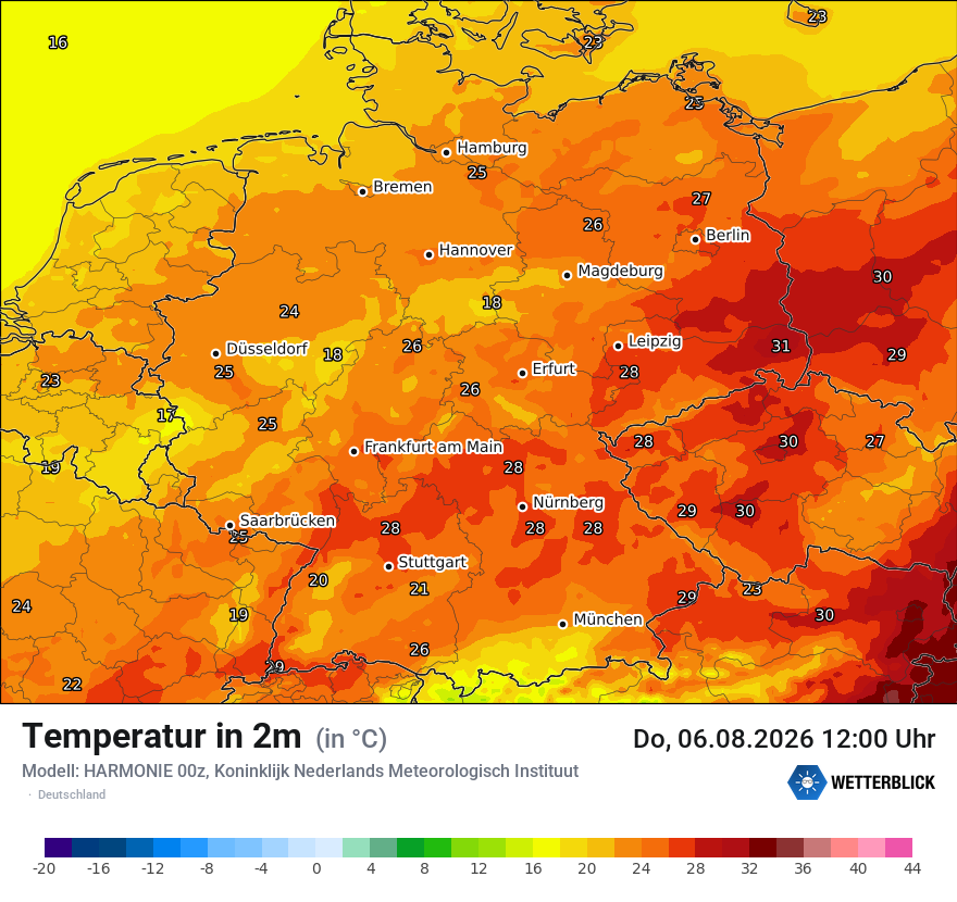 Modellkarte HARMONIE – t2m – deutschland