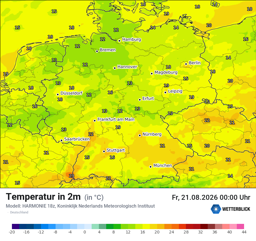 Modellkarte HARMONIE – t2m – deutschland