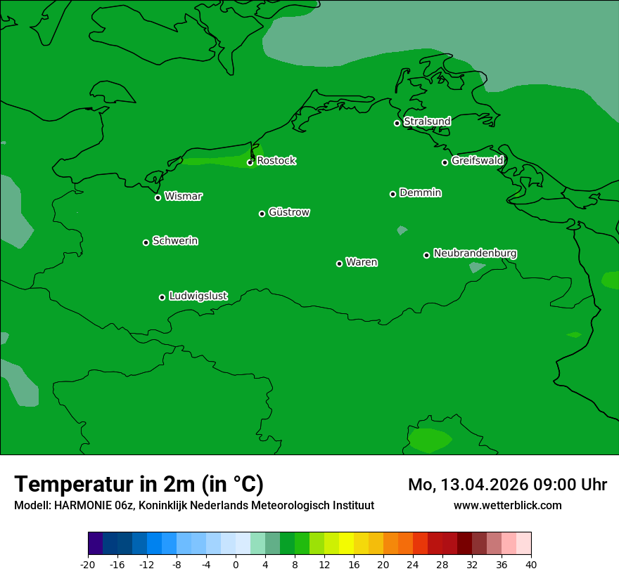 Modellkarte HARMONIE – t2m – mv