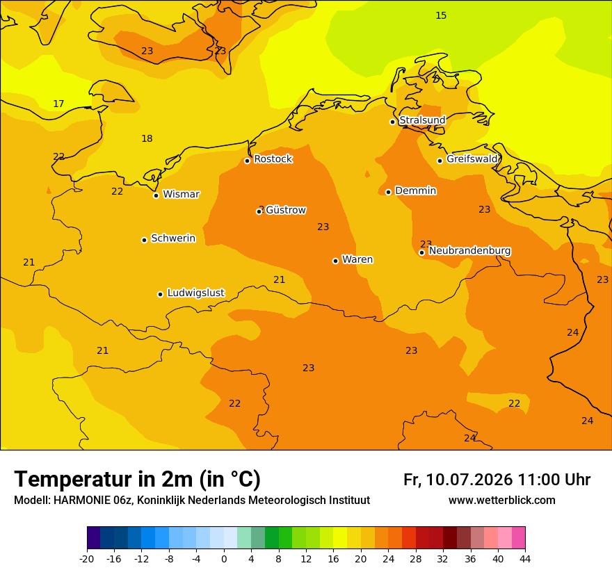 Modellkarte HARMONIE – t2m – mv