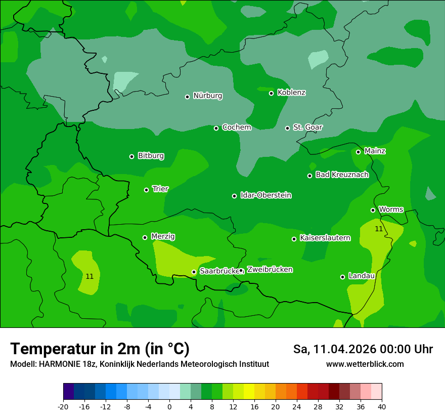 Modellkarte HARMONIE – t2m – rp