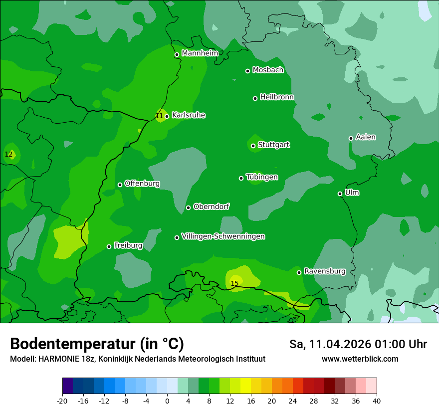 Modellkarte HARMONIE – t_g – bw