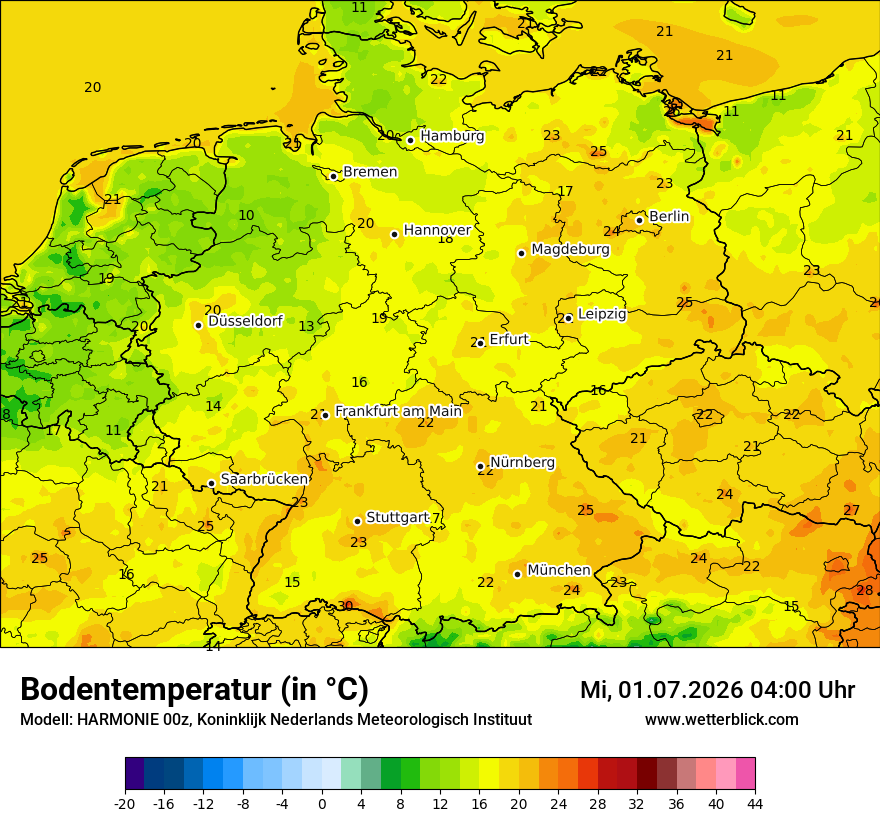Modellkarte HARMONIE – t_g – deutschland