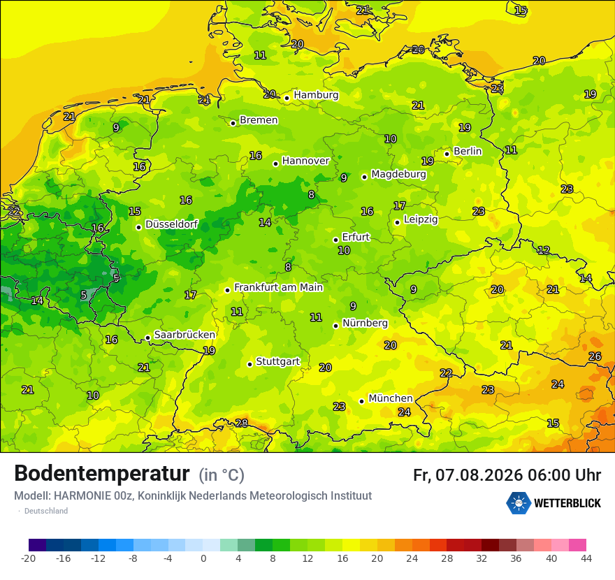Modellkarte HARMONIE – t_g – deutschland