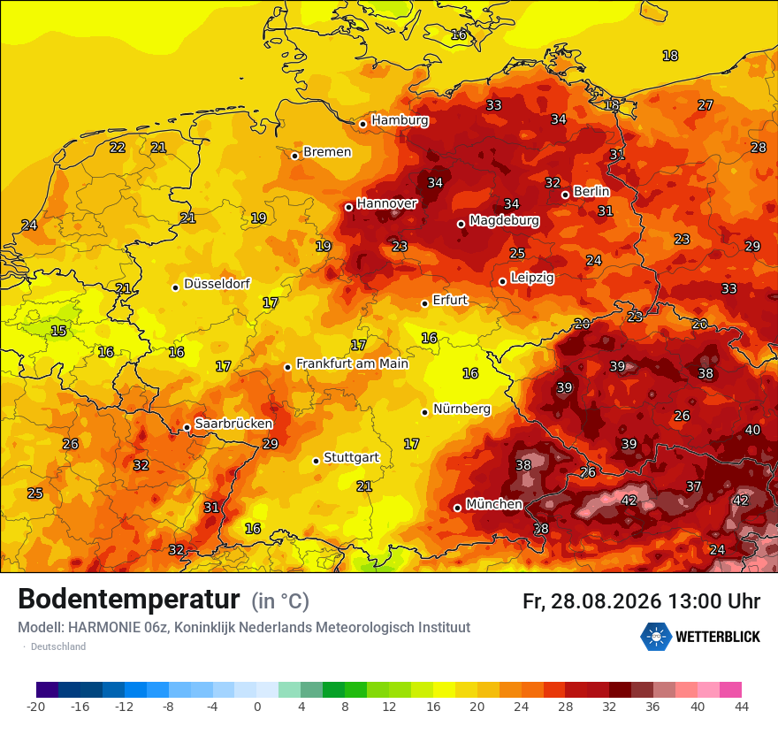 Modellkarte HARMONIE – t_g – deutschland