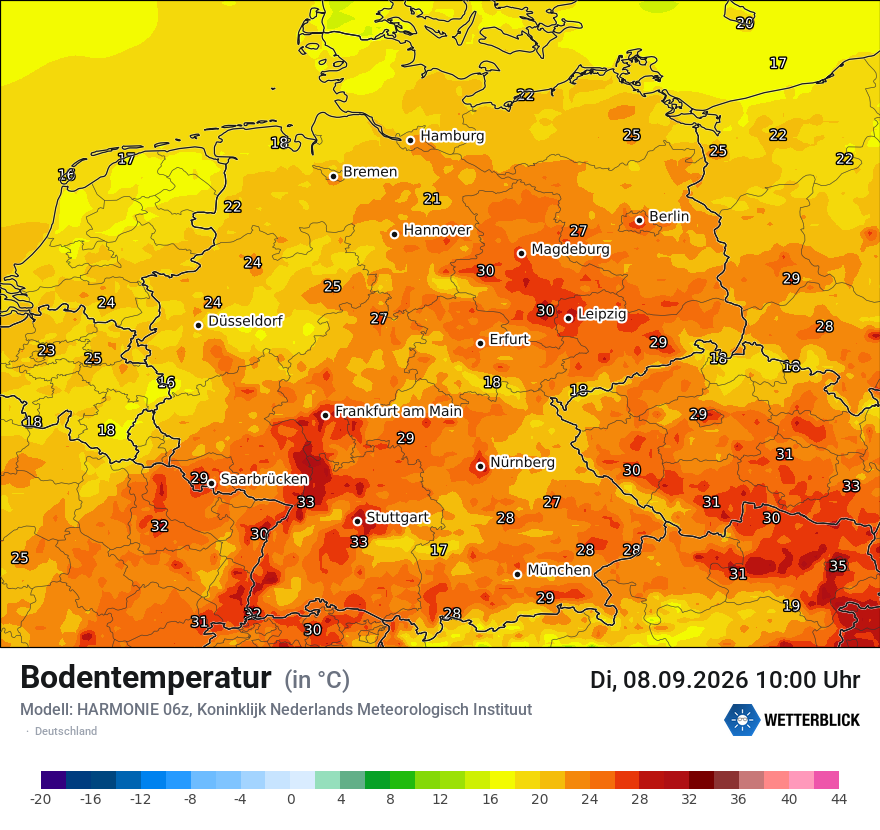 Modellkarte HARMONIE – t_g – deutschland