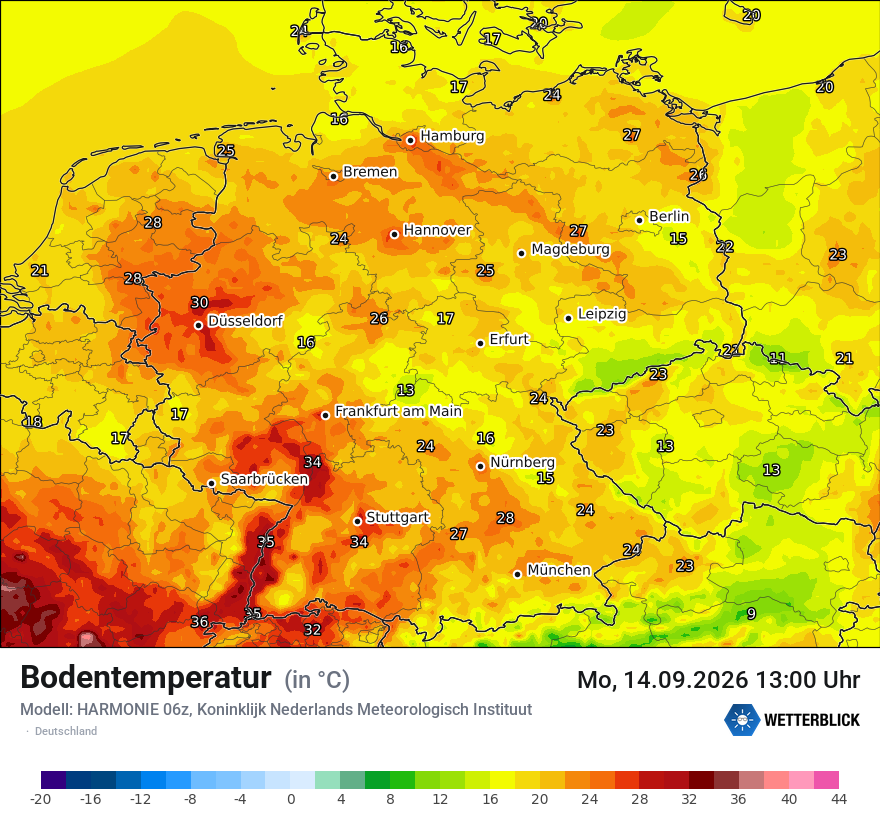 Modellkarte HARMONIE – t_g – deutschland