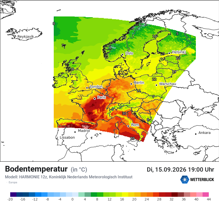 Modellkarte HARMONIE – t_g – europa