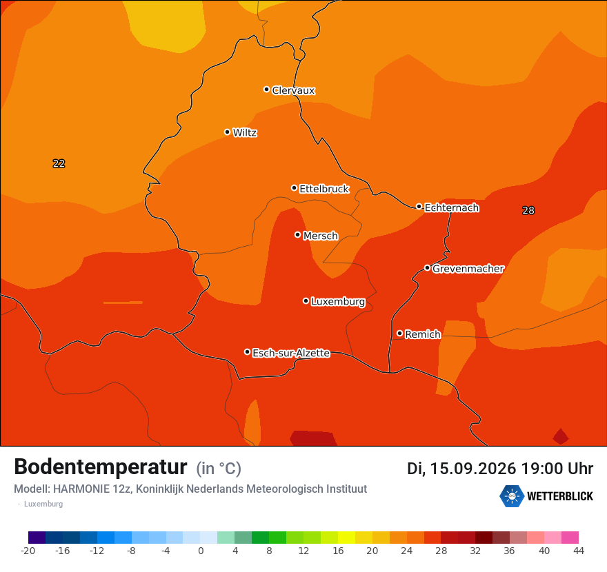 Modellkarte HARMONIE – t_g – luxemburg