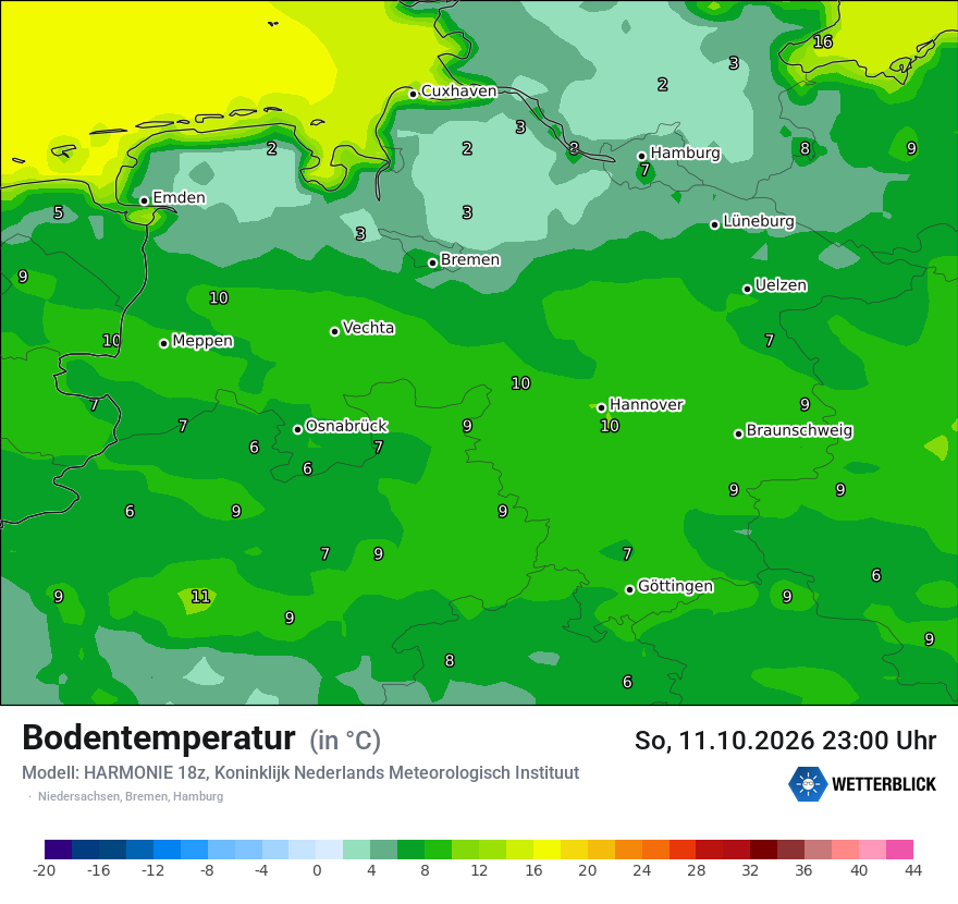 Modellkarte HARMONIE – t_g – ni