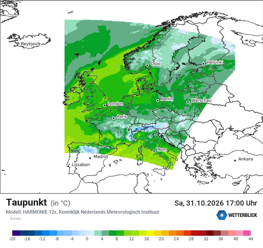 Modellkarte HARMONIE – td – europa