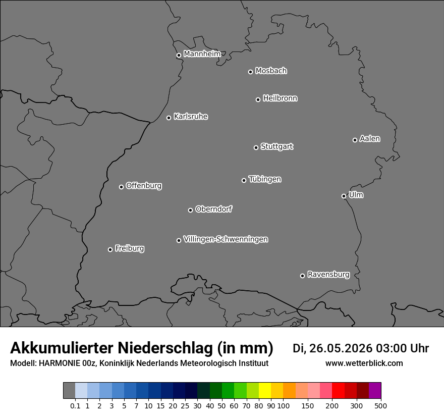 Modellkarte HARMONIE – tot_prec – bw