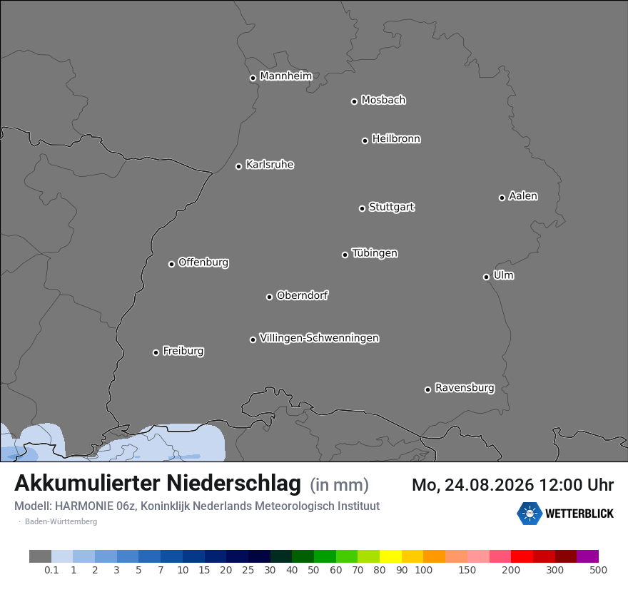 Modellkarte HARMONIE – tot_prec – bw