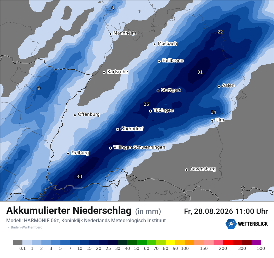 Modellkarte HARMONIE – tot_prec – bw