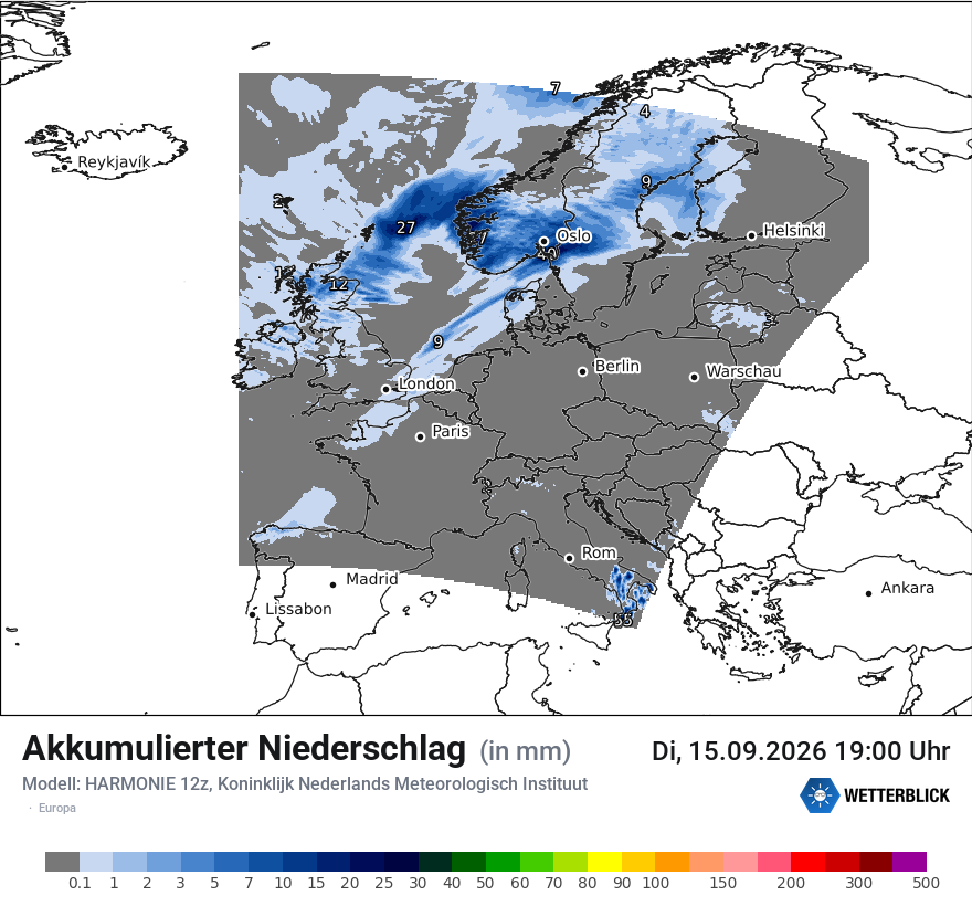 Modellkarte HARMONIE – tot_prec – europa