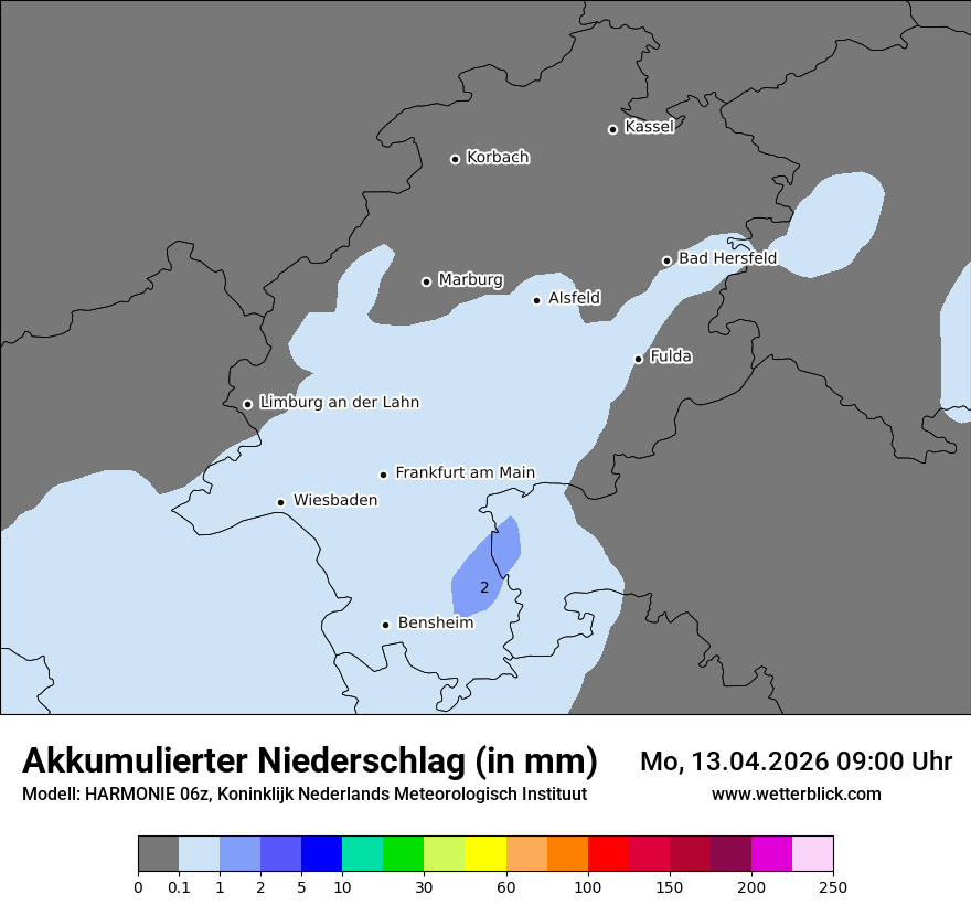 Modellkarte HARMONIE – tot_prec – he