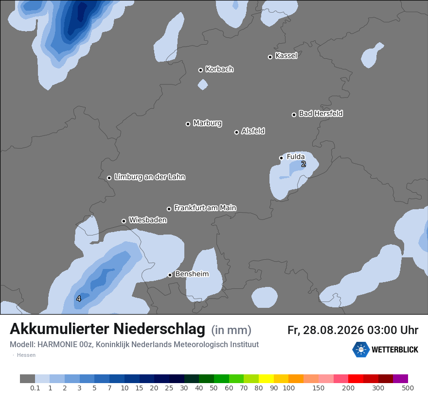Modellkarte HARMONIE – tot_prec – he