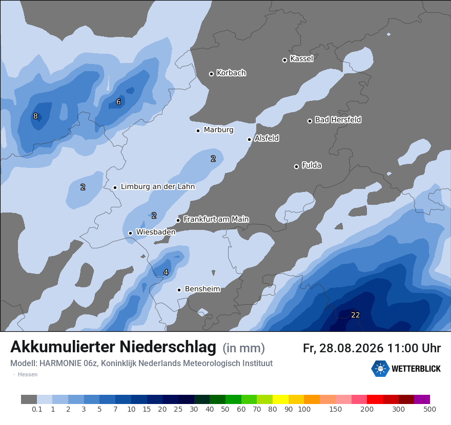 Modellkarte HARMONIE – tot_prec – he