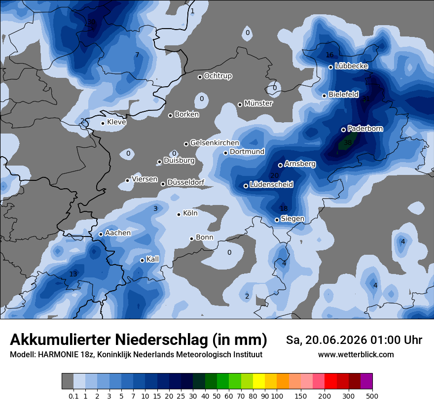Modellkarte HARMONIE – tot_prec – nrw