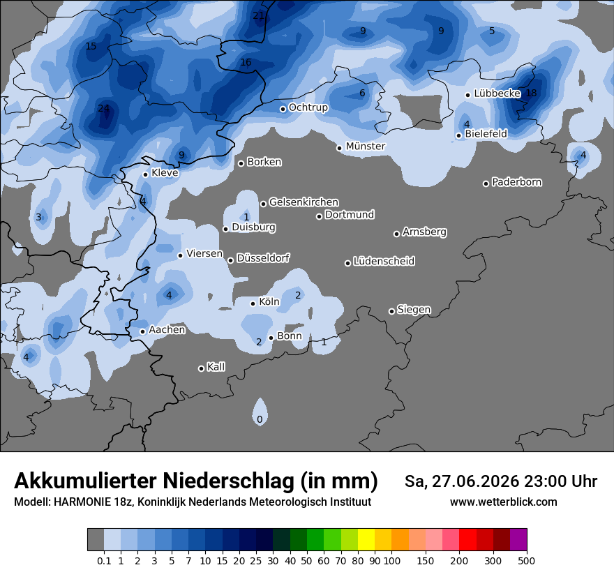 Modellkarte HARMONIE – tot_prec – nrw