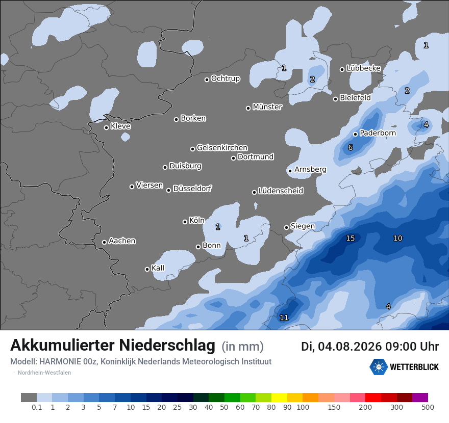 Modellkarte HARMONIE – tot_prec – nrw