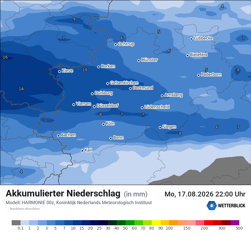 Modellkarte HARMONIE – tot_prec – nrw