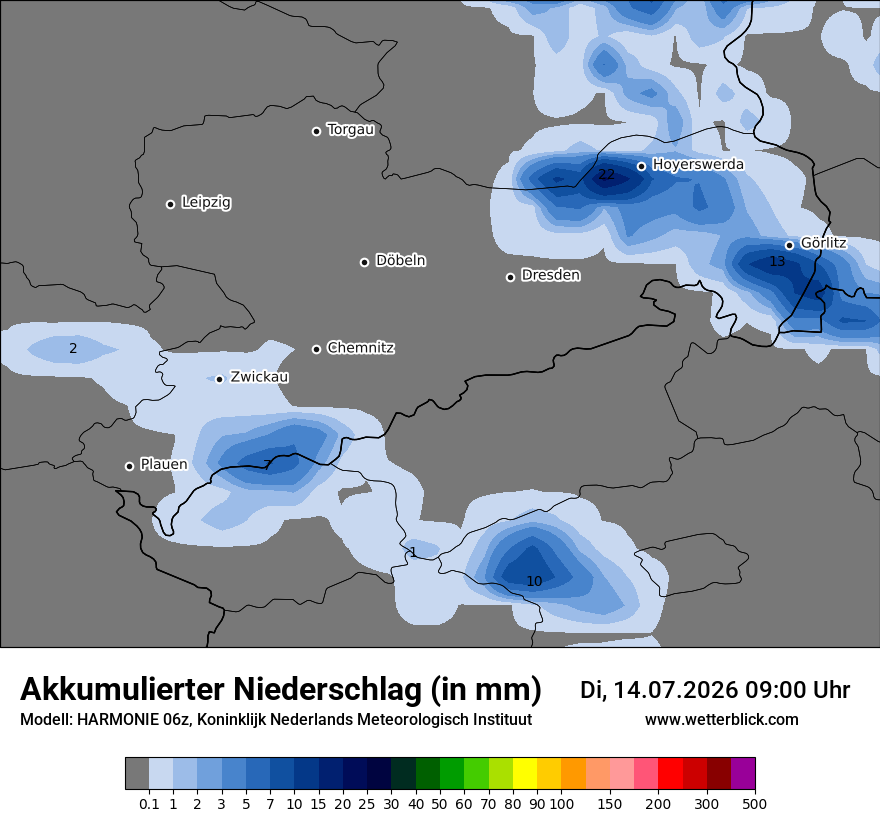 Modellkarte HARMONIE – tot_prec – sn