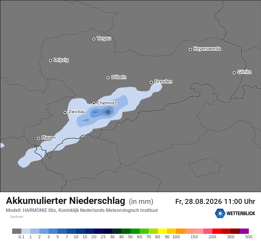 Modellkarte HARMONIE – tot_prec – sn