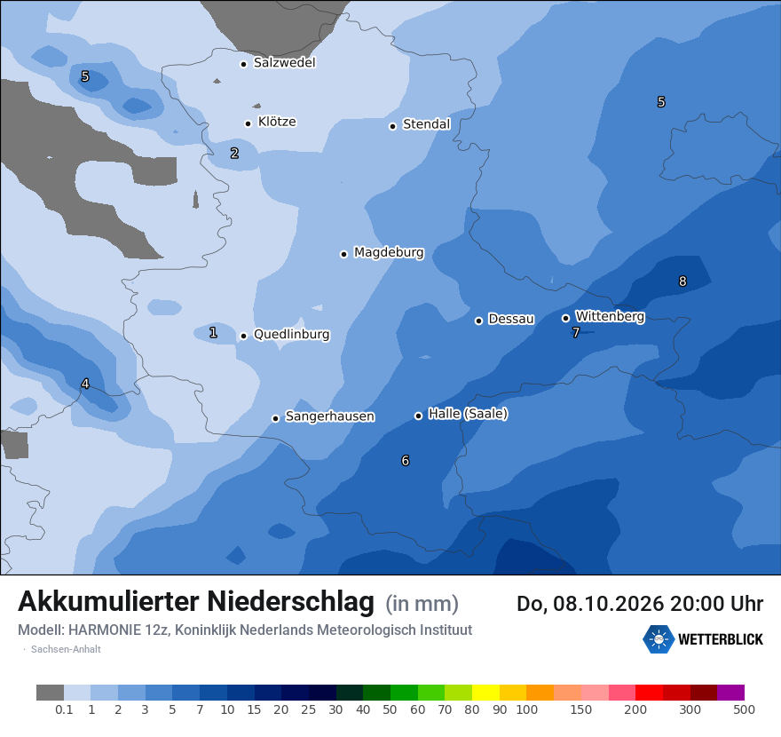 Modellkarte HARMONIE – tot_prec – st