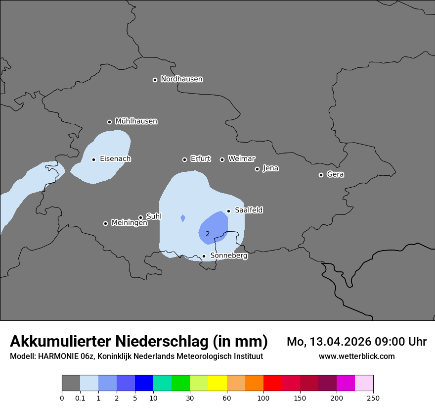 Modellkarte HARMONIE – tot_prec – th