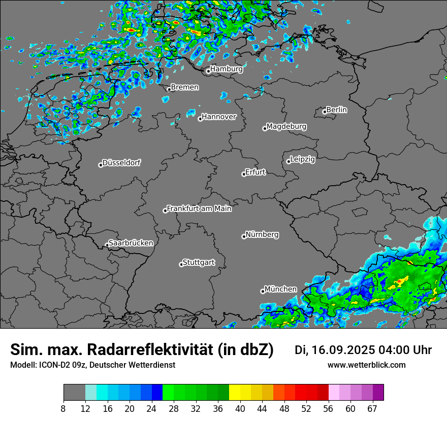 Modellkarten Simuliertes Radarbild in Deutschland