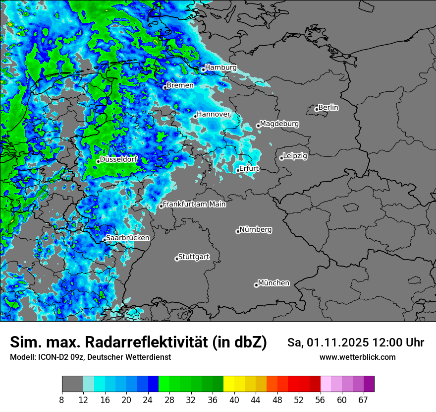 Modellkarten Simuliertes Radarbild in Deutschland