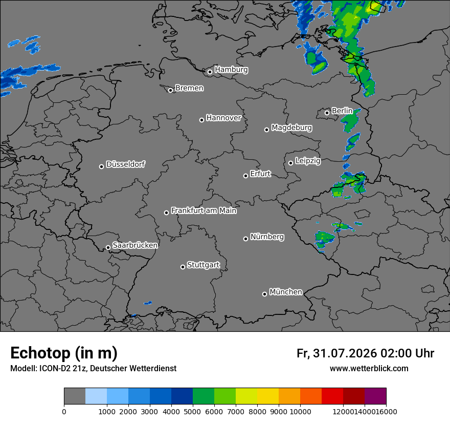 Modellkarte ICON-D2 – echotop – deutschland