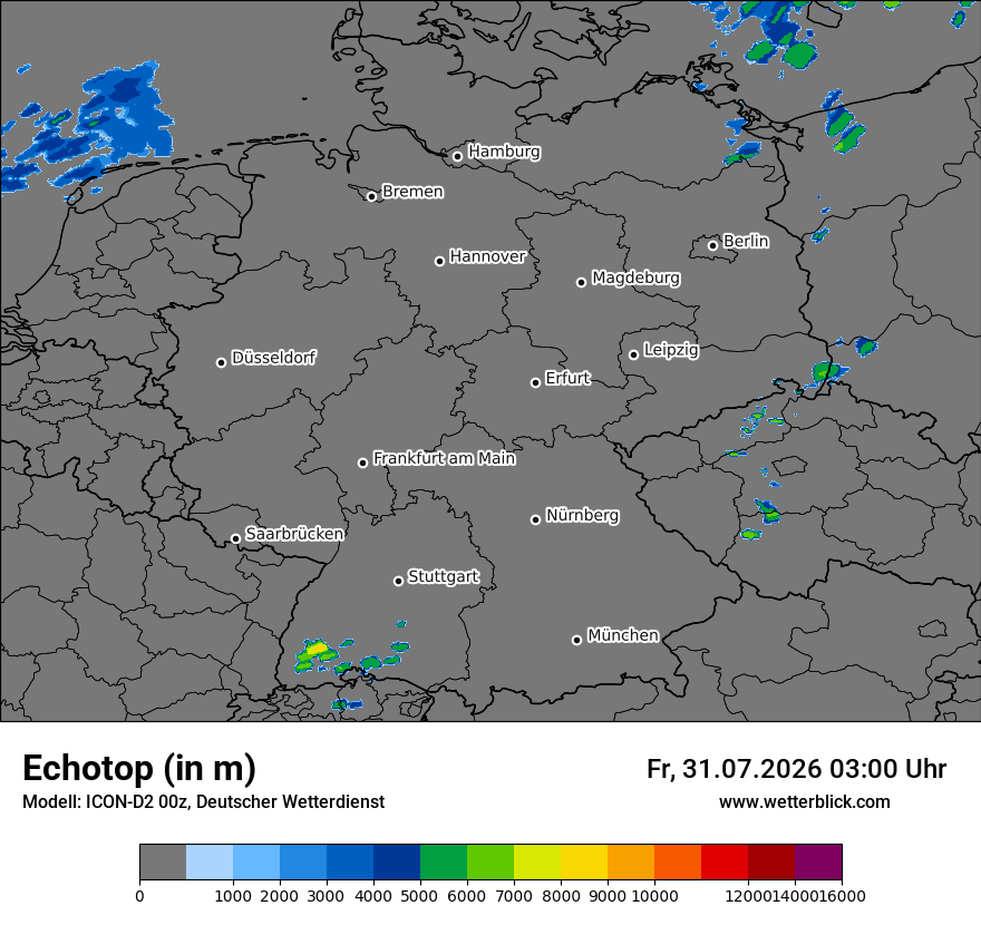 Modellkarte ICON-D2 – echotop – deutschland