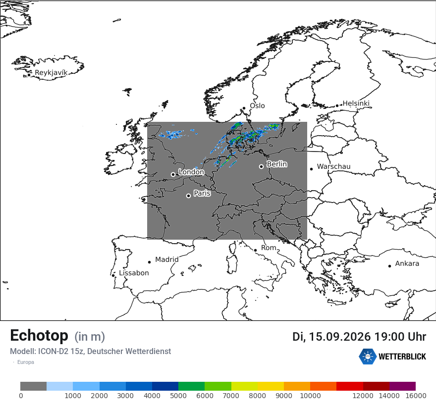 Modellkarte ICON-D2 – echotop – europa
