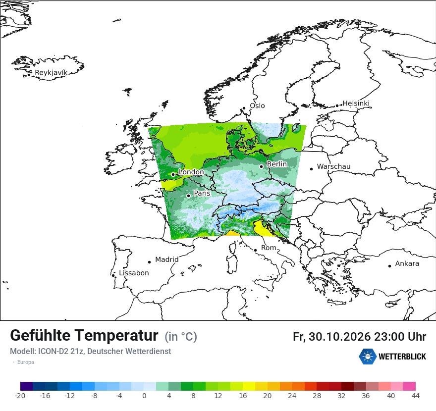 Modellkarte ICON-D2 – feels_like – europa