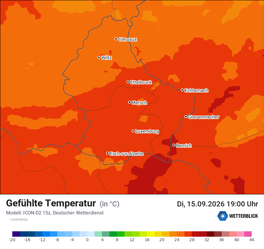 Modellkarte ICON-D2 – feels_like – luxemburg