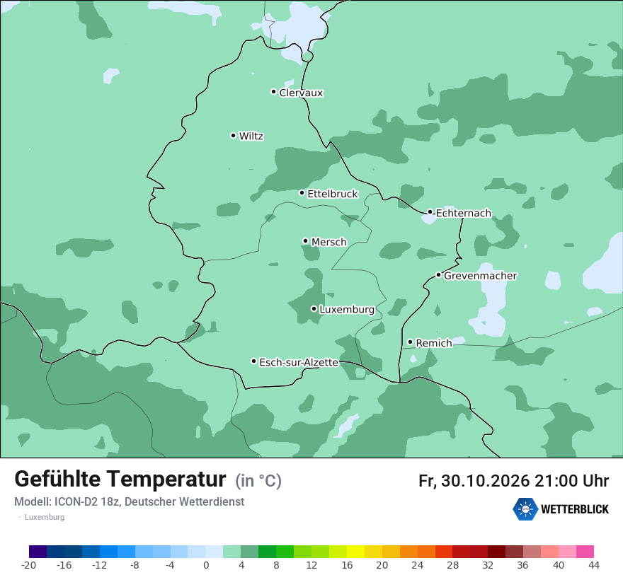 Modellkarte ICON-D2 – feels_like – luxemburg