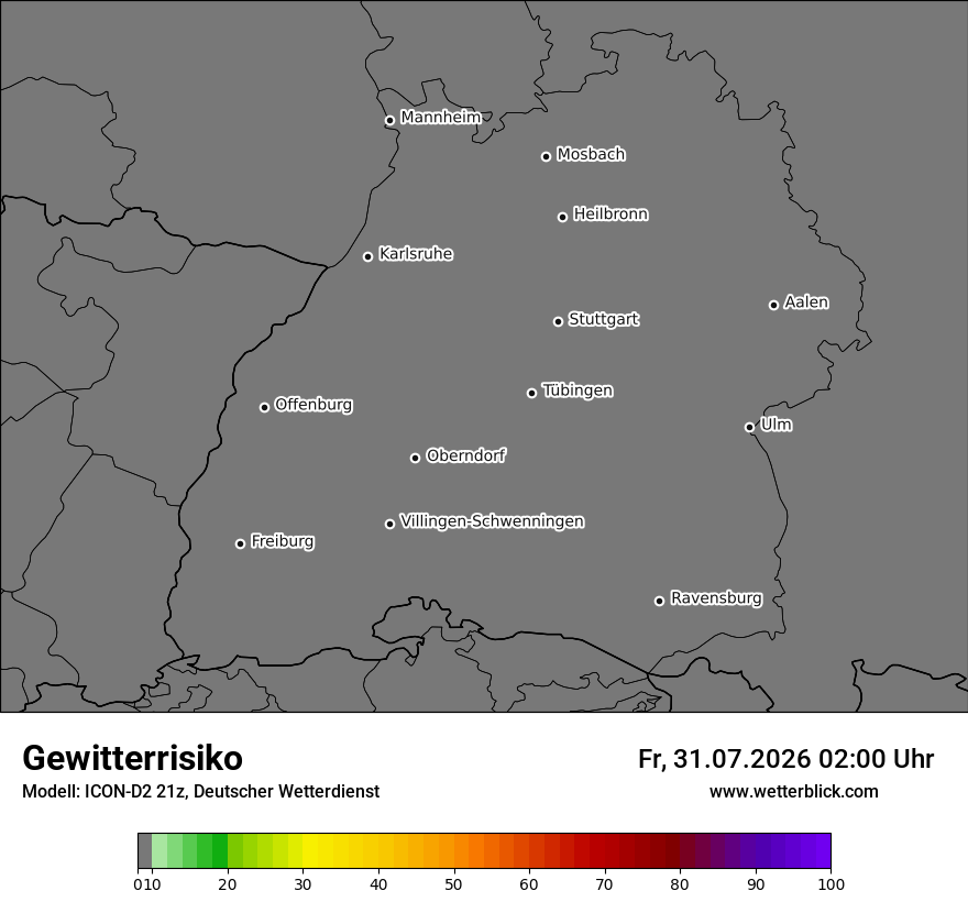 Modellkarte ICON-D2 – gewitterrisiko – bw