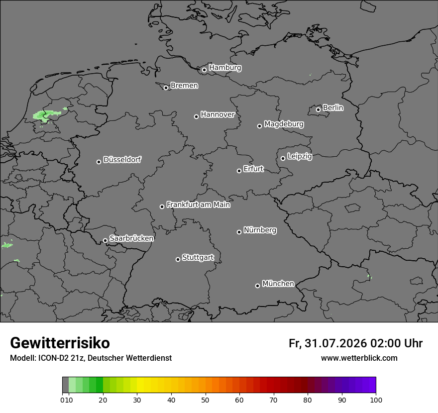 Modellkarte ICON-D2 – gewitterrisiko – deutschland