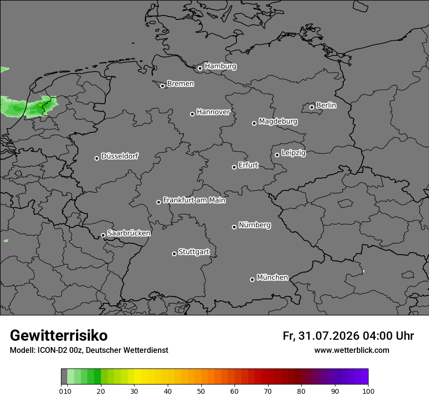 Modellkarte ICON-D2 – gewitterrisiko – deutschland