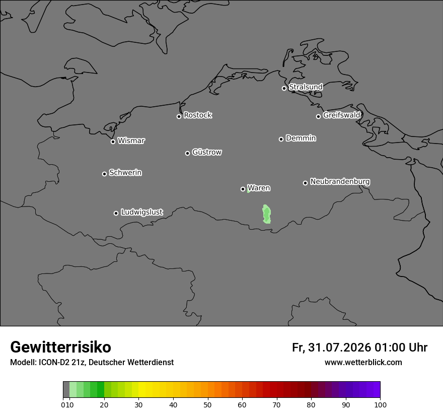 Modellkarte ICON-D2 – gewitterrisiko – mv