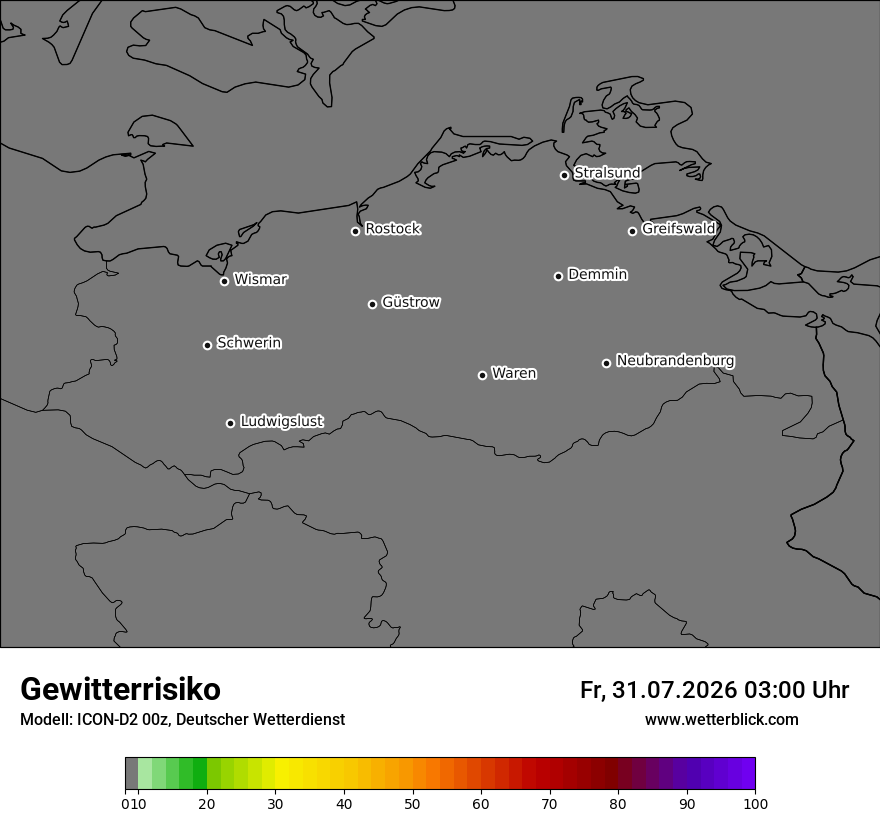 Modellkarte ICON-D2 – gewitterrisiko – mv