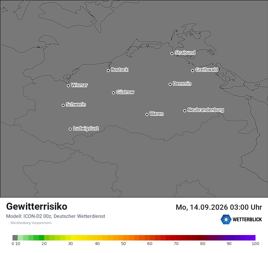 Modellkarte ICON-D2 – gewitterrisiko – mv