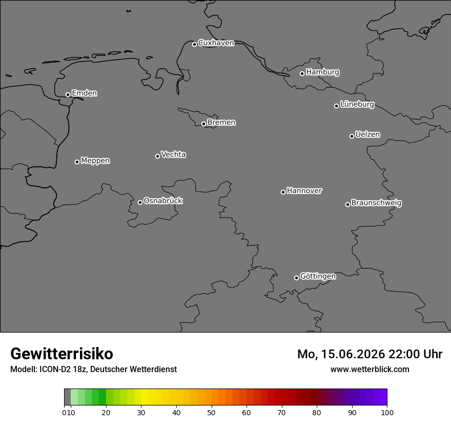Modellkarte ICON-D2 – gewitterrisiko – ni