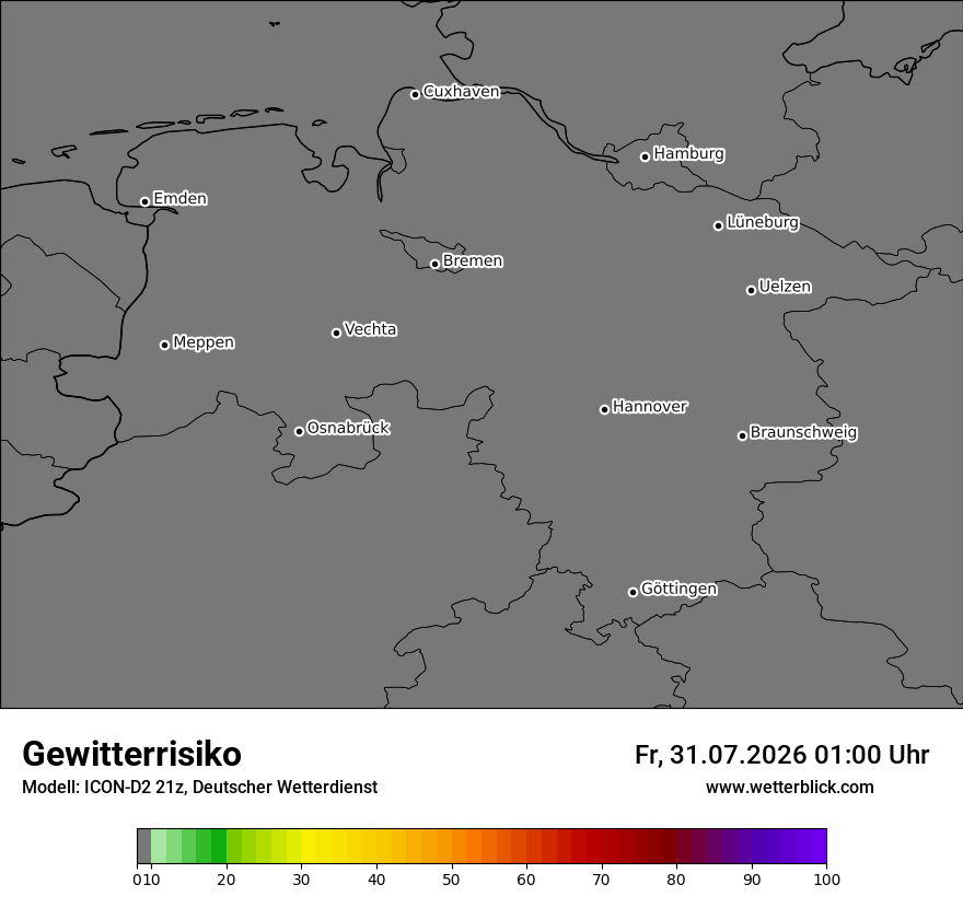 Modellkarte ICON-D2 – gewitterrisiko – ni